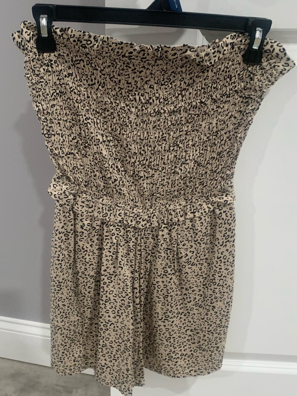 Jessica Simpson Beige and Black Leopard-Print Strapless Dress